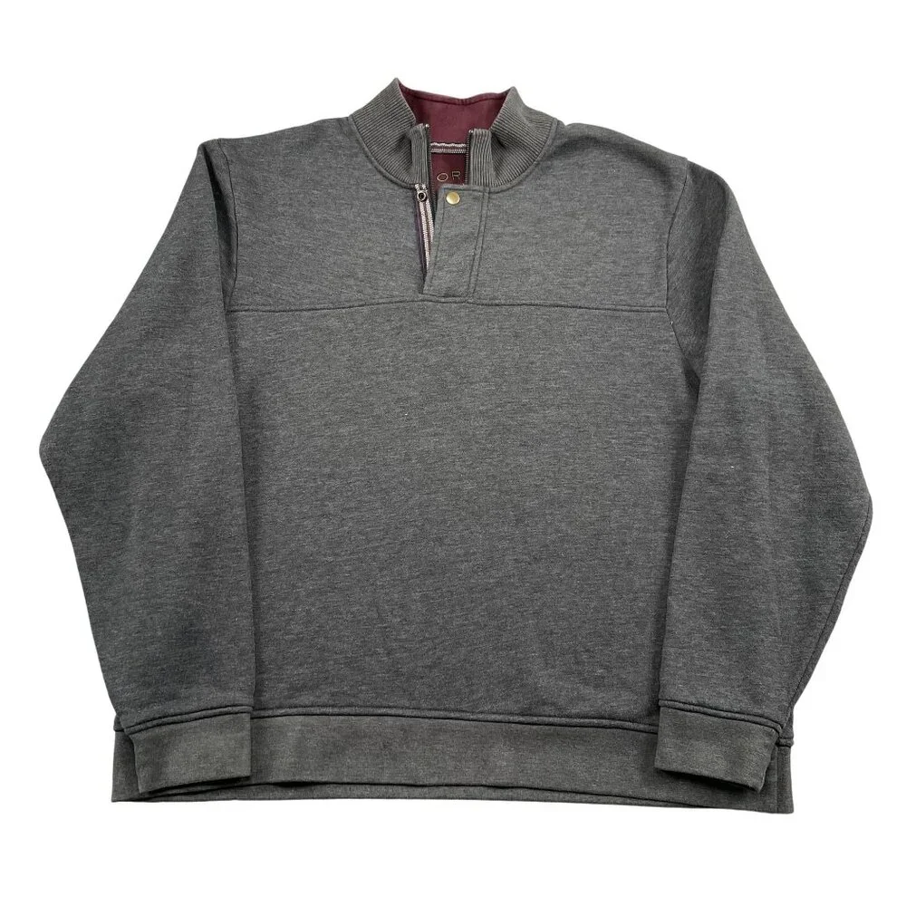 Orvis Sweater Mens XXL Grey 1/4 Snap Button Pullover Winter